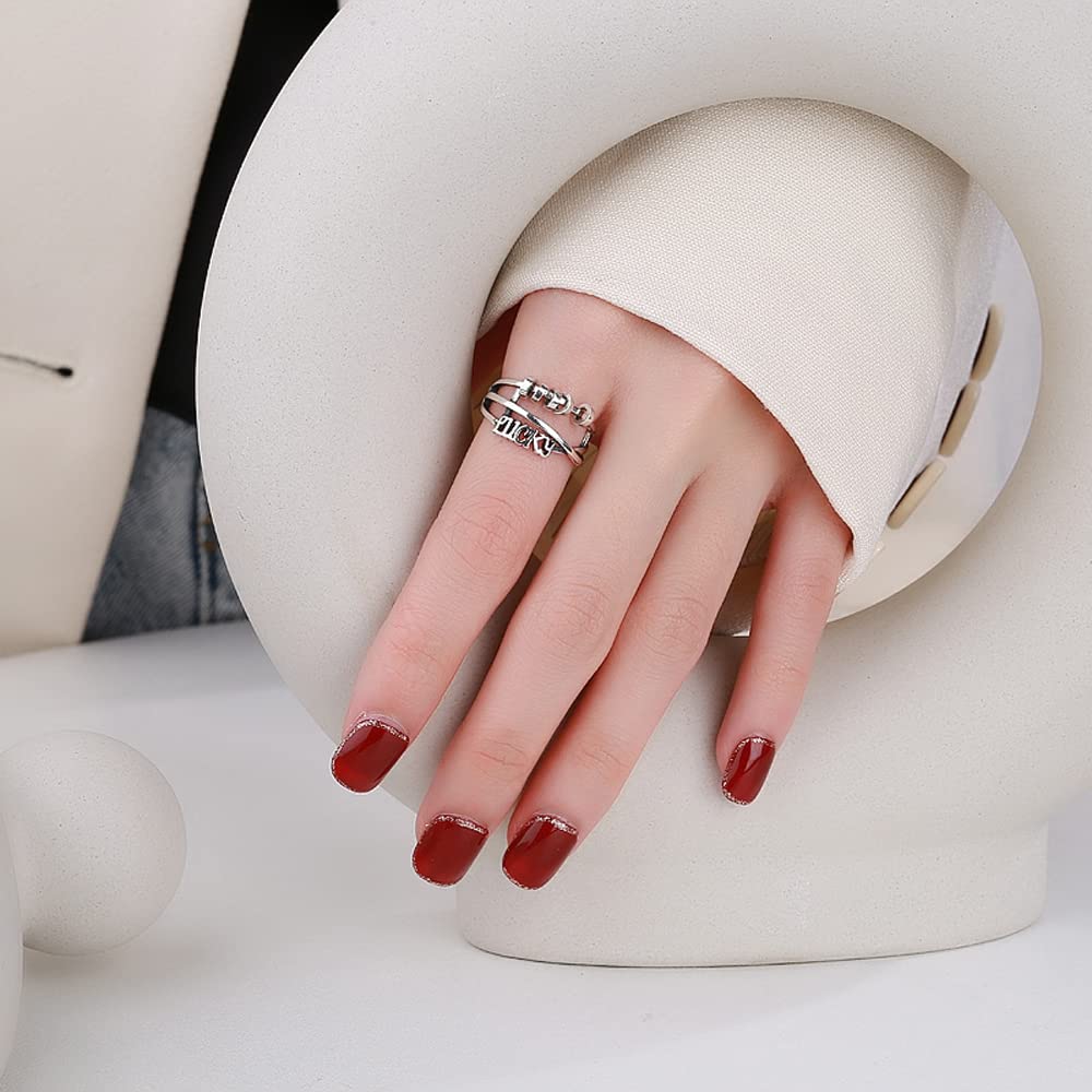 Rockyu Luckyロゴ 三連クロスリング シルバー925 フリーサイズ レディース指輪