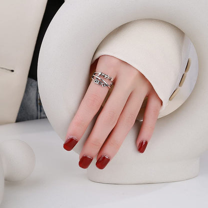 Rockyu Luckyロゴ 三連クロスリング シルバー925 フリーサイズ レディース指輪