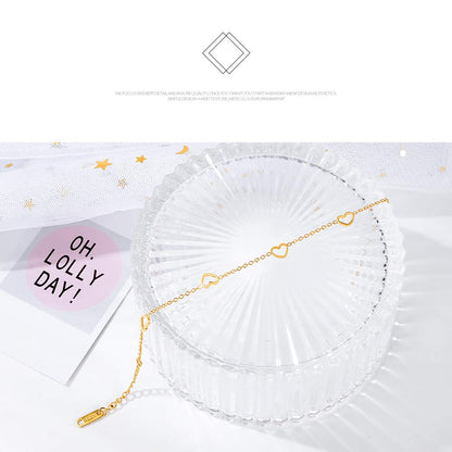 Rockyu ブレスレット レディース ハートモチーフ 18金メッキ チタン製チェーン 細めデザイン