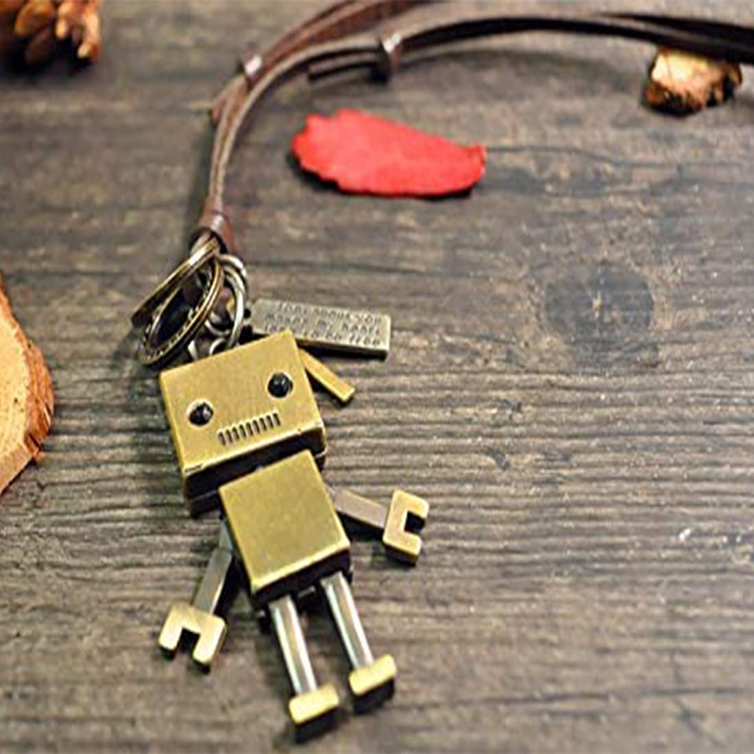 Rockyu ネックレス メンズ レディース ロボットモチーフ レザー 紐ネックレス 合金 ユニセックス