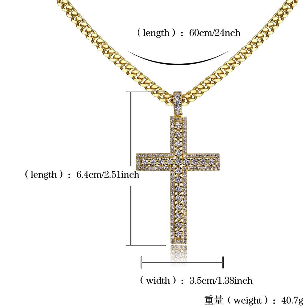 Rockyu ジュエリー メンズ 十字架ネックレス ゴールド＆シルバー CZダイヤ クロスペンダント