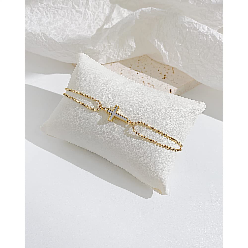 Rockyu クロスデザイン 二連ボールチェーンブレスレット レディース