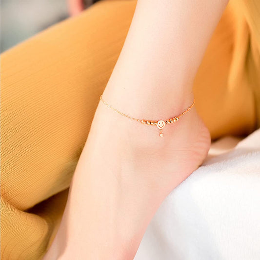 Rockyu アンクレット レディース スマイルビーズ チェーン チタン製 ハワイアン風