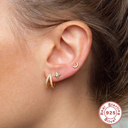 Rockyu ピアス レディース フープ＆ラインセット シルバー925 18金仕上げ 小さめ ジルコニア