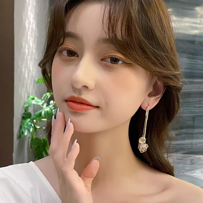 Rockyu ローズモチーフピアス レディース シルバー925 揺れるデザイン ジルコニア入り