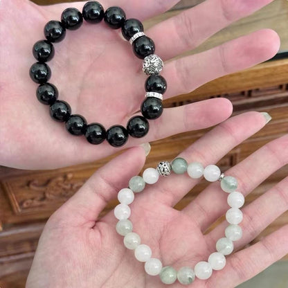 天然石ペアブレスレット｜ブラックオニキス＆翡翠｜開運・魔除け｜メンズ＆レディース