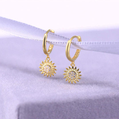 Rockyu ピアス レディース フープ 太陽 向日葵 18金 CZジルコニア シルバー925