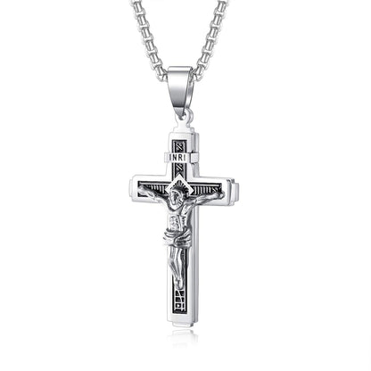 Rockyu ネックレス メンズ 十字架 ステンレス シルバー ゴールド クロスペンダント アンティーク風