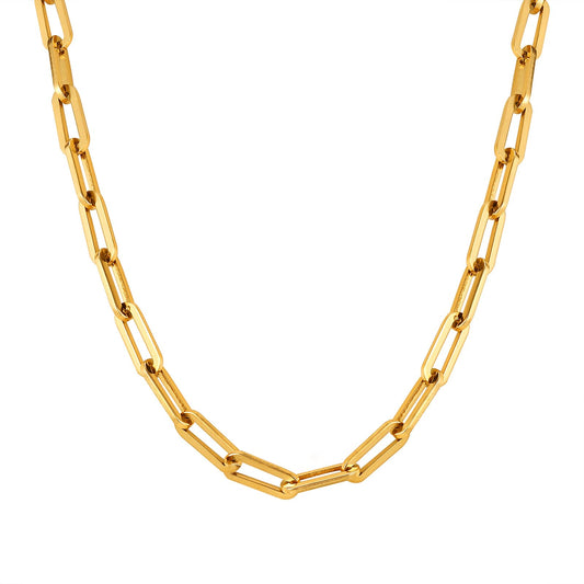 Rockyu ネックレス レディース メンズ ペーパークリップチェーン 幅0.5cm 長さ40〜45cm ゴールド/シルバー