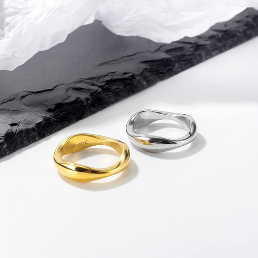 Rockyu 指輪 レディース チタン製 ゴールド＆シルバー 幾何デザイン 鏡面仕上げ