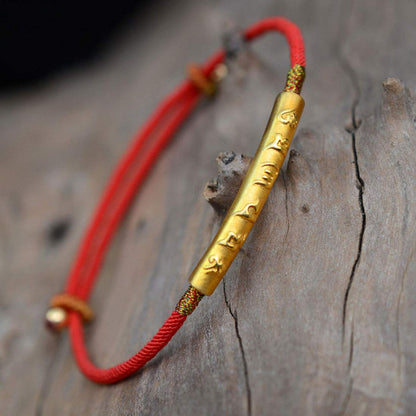 Rockyu ブレスレット レディース 六字真言 ゴールド 紐チェーン シルバー調整可能