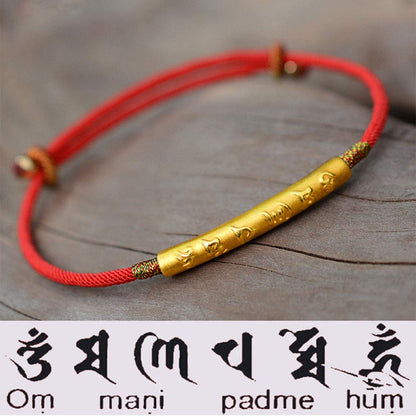 Rockyu ブレスレット レディース 六字真言 ゴールド 紐チェーン シルバー調整可能