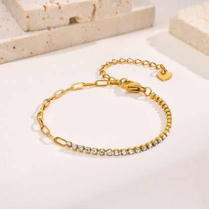 ブレスレット レディース ブランド ゴールド 小方形 正方形 ジルコニアチェーンブレスレット 心形ペンダント ステンレス 金属アレルギー対応 細い おしゃれ 恋人の日 誕生日 プレゼント
