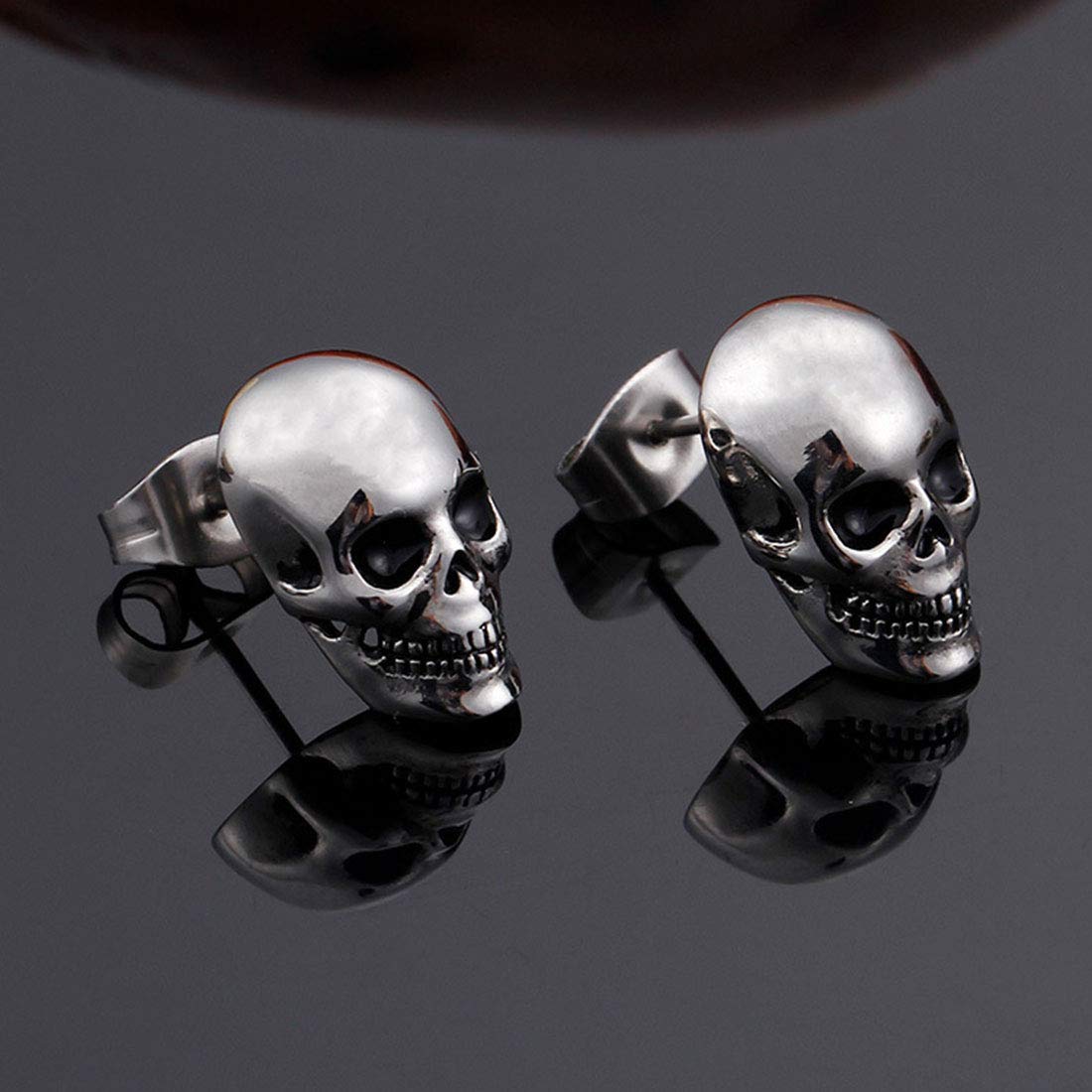 Rockyu ピアス メンズ スカル シルバー チタン合金 両耳セット