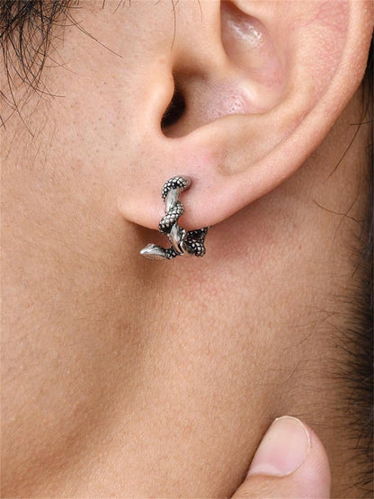 Rockyu ピアス メンズ ステンレス 蛇モチーフ フープ シルバー 金属アレルギー対応 片耳用