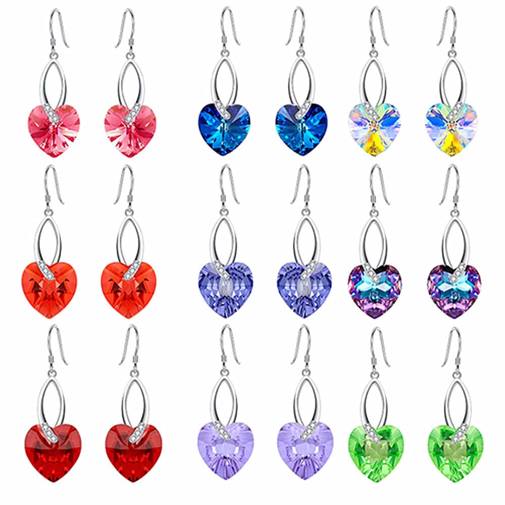 Rockyu シルバー925 ハート型 オーストリアクリスタル 揺れるピアス レディース