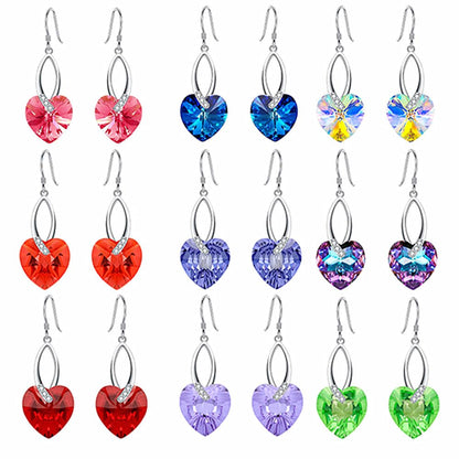 Rockyu シルバー925 ハート型 オーストリアクリスタル 揺れるピアス レディース