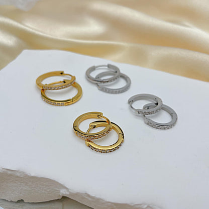 ピアス レディース ゴールド シルバー フープピアス ジルコニア 16mm 20mm 2サイズ展開 ステンレス製 金属アレルギー対応 両耳用 小さめ 軽量 フープジュエリー 誕生日 記念日 プレゼント