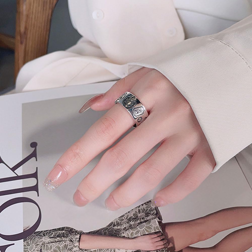 Rockyu 指輪 レディース メンズ 太め シルバー925 金運アップ リング 金属アレルギー対応 フリーサイズ 縁起物 お守り