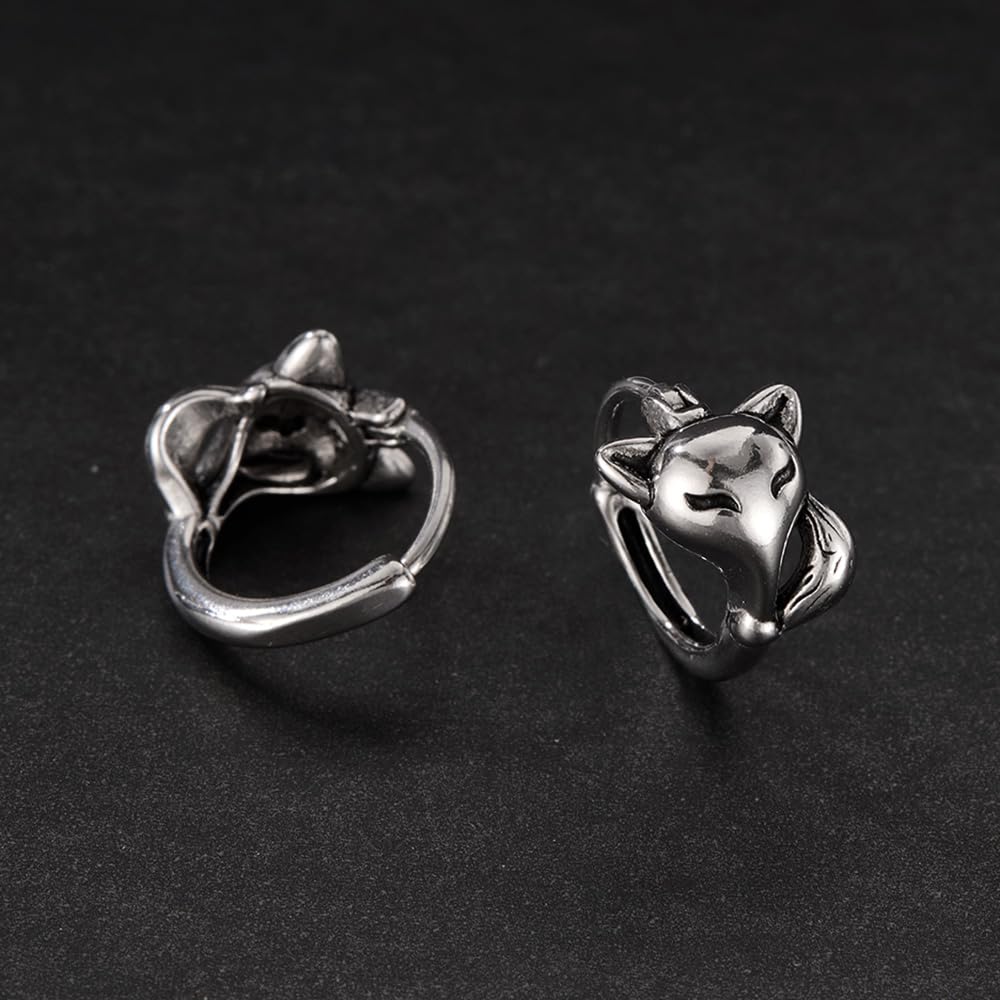 Rockyu ピアス メンズ ステンレス フォックスモチーフ フープ シルバー アレルギー対応