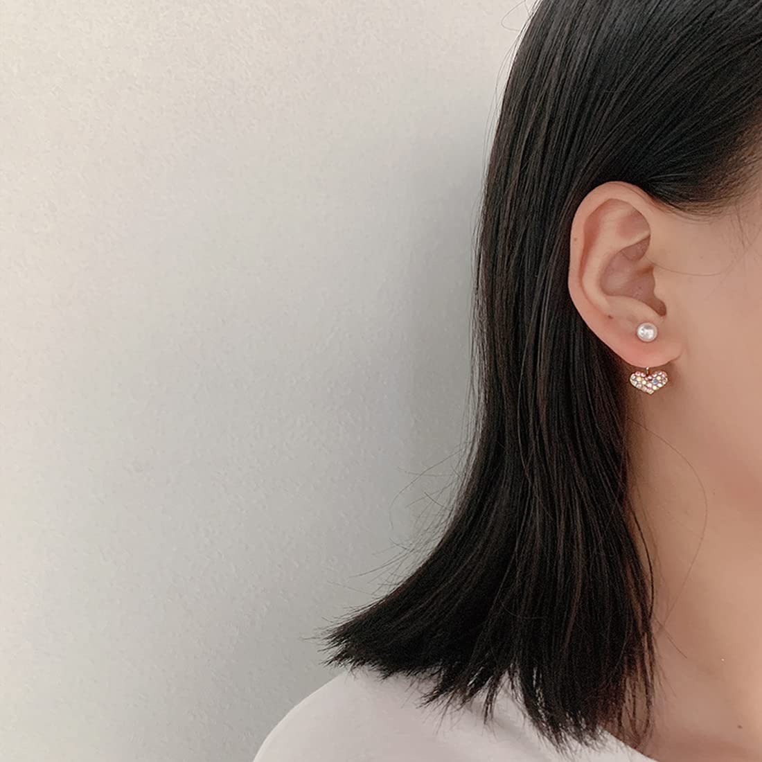 Rockyu ピアス レディース ハート型 ゴールド パール 925純銀製 可愛い両耳スタッド