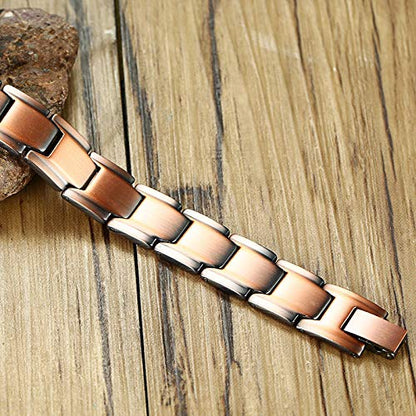 Rockyu 磁気ブレスレット メンズ ダブルロウ ピンクゴールド 銅製