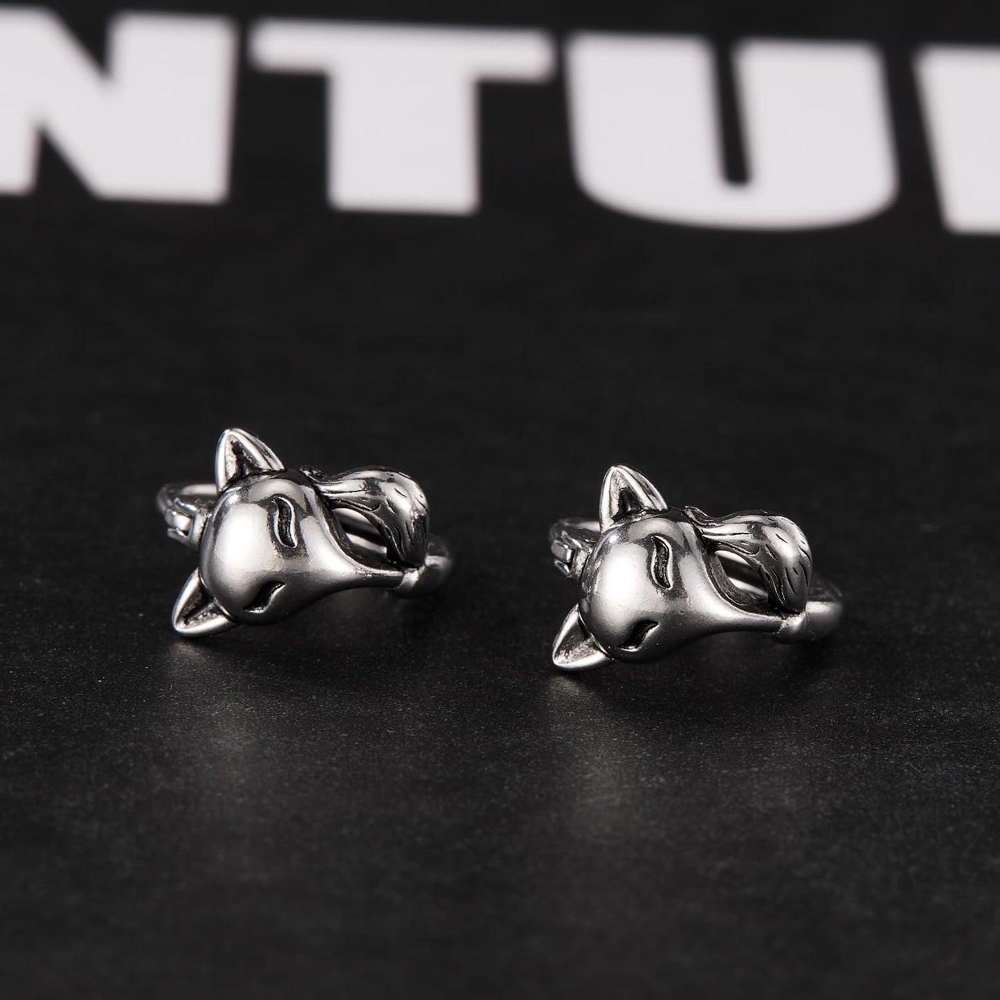 Rockyu ピアス メンズ ステンレス フォックスモチーフ フープ シルバー アレルギー対応