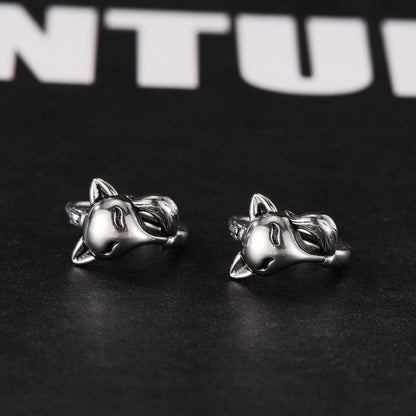 Rockyu ピアス メンズ ステンレス フォックスモチーフ フープ シルバー アレルギー対応