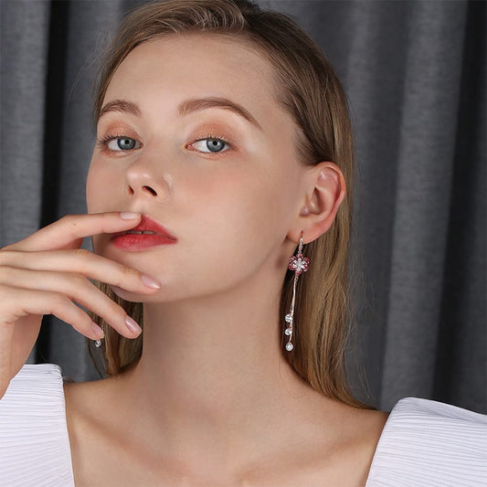 Rockyu ピアス レディース 18金ピンクゴールド フラワーモチーフ 揺れるジルコニアピアス