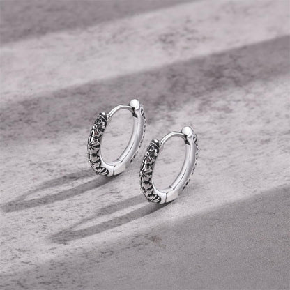 Rockyu メンズ フープピアス 雛菊モチーフ シルバー ステンレス 金属アレルギー対応 片耳用