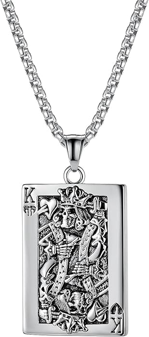 Rockyu トランプモチーフネックレス メンズ ステンレス製 ペンダント チェーン付