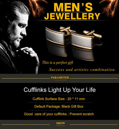 Rockyu カフスボタン メンズ おしゃれ 長方形 シルバー×ゴールド 二色 サテン加工 ビジネス 紳士カフリンクス