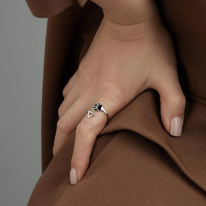 Rockyu 指輪 レディース シルバー925 肉球デザイン ハート キュービックジルコニア