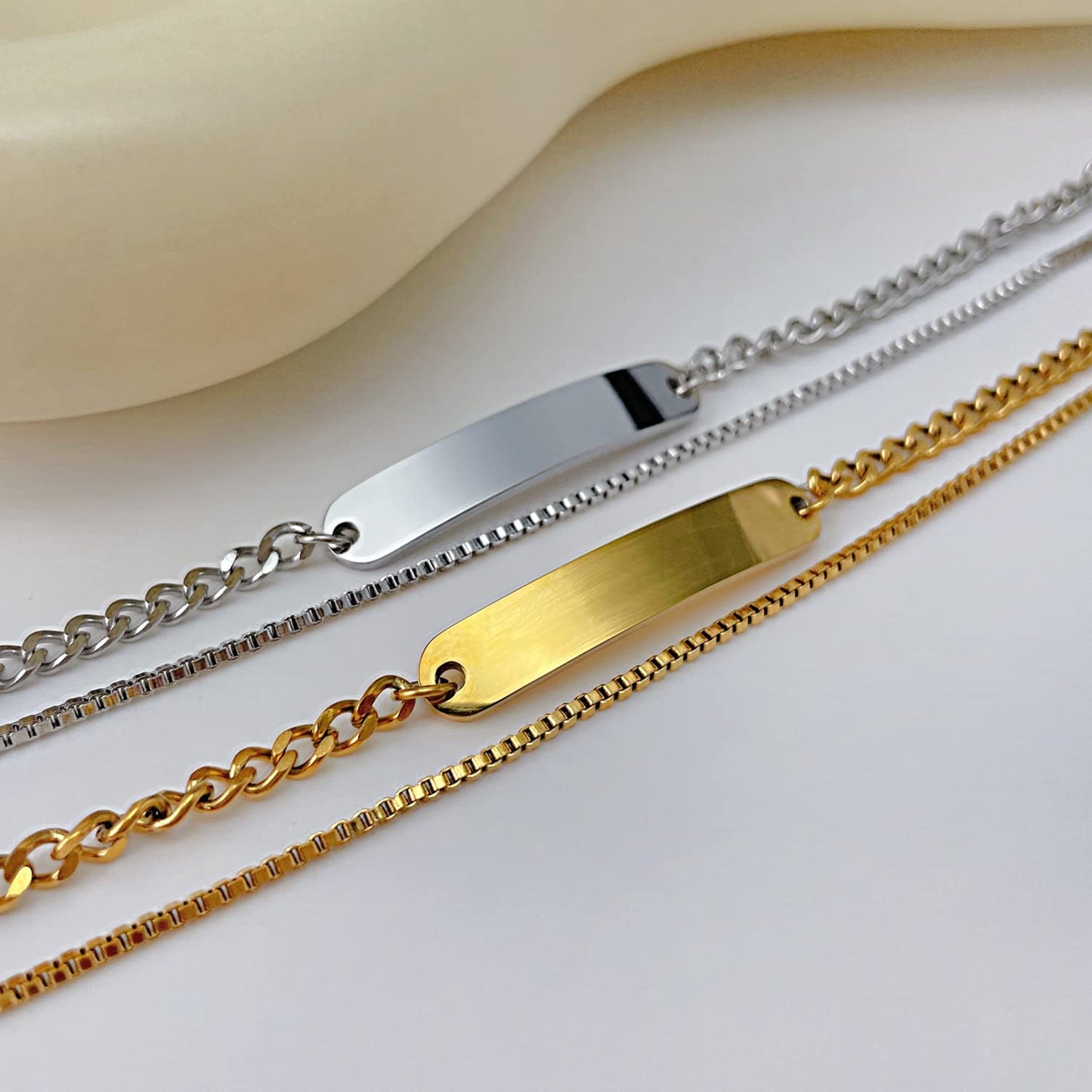 Rockyu 2連チェーンブレスレット ステンレス製 レディース