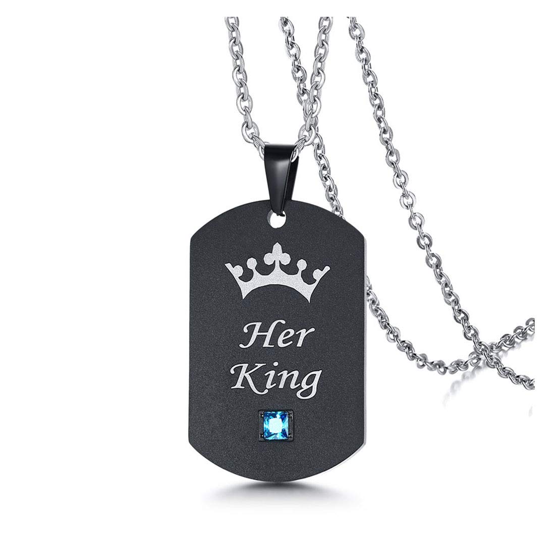 Rockyu チタンプレートペアネックレス ブルージルコニア付 金属アレルギー対応 カップルお揃い記念日ギフト