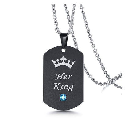 Rockyu チタンプレートペアネックレス ブルージルコニア付 金属アレルギー対応 カップルお揃い記念日ギフト