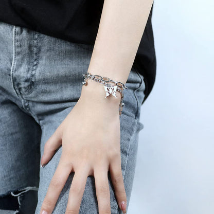 Rockyu ブレスレット レディース バタフライ シルバー プラチナメッキ チェーン