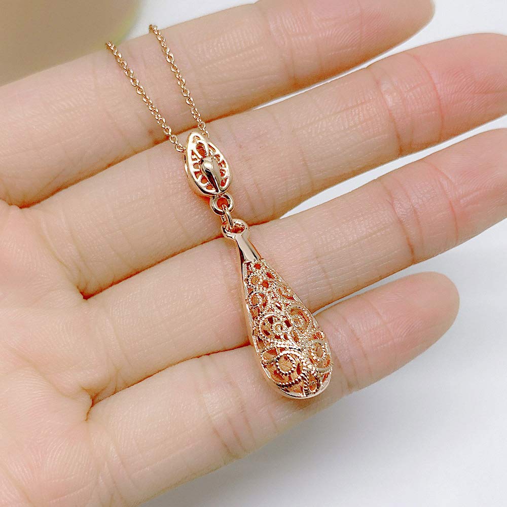 Rockyu ネックレス レディース 雫型ペンダント 18K鍍金 ピンクゴールド/シルバー ゆれる上品デザイン