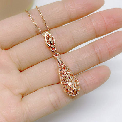 Rockyu ネックレス レディース 雫型ペンダント 18K鍍金 ピンクゴールド/シルバー ゆれる上品デザイン