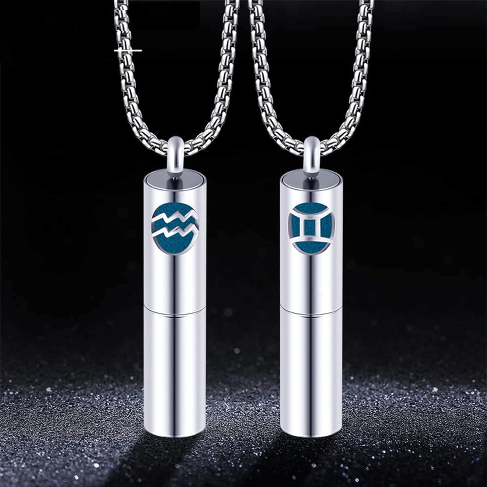 Rockyu 香水瓶ネックレス ステンレス製 12星座デザイン アロマ＆メモリアルペンダント 男女兼用