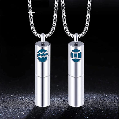 Rockyu 香水瓶ネックレス ステンレス製 12星座デザイン アロマ＆メモリアルペンダント 男女兼用