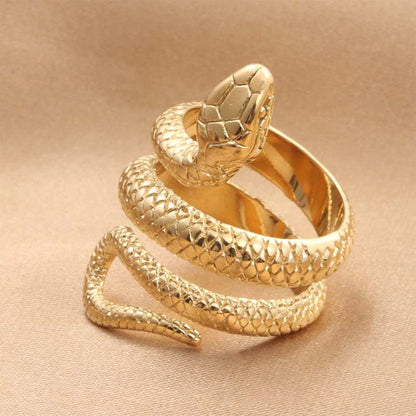 Rockyu スネークリング メンズ フリーサイズ ヘビモチーフ チタン指輪