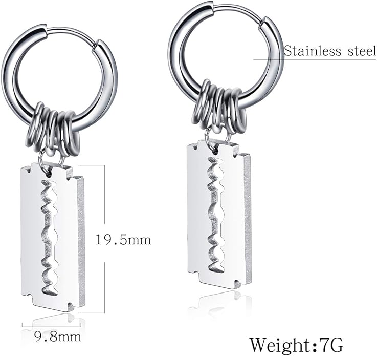 Rockyu フープピアス メンズ レディース ステンレス シルバー カミソリモチーフ ユニセックス