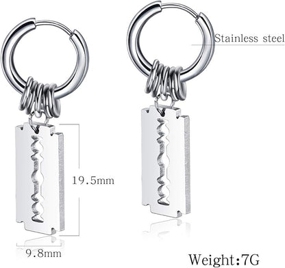 Rockyu フープピアス メンズ レディース ステンレス シルバー カミソリモチーフ ユニセックス