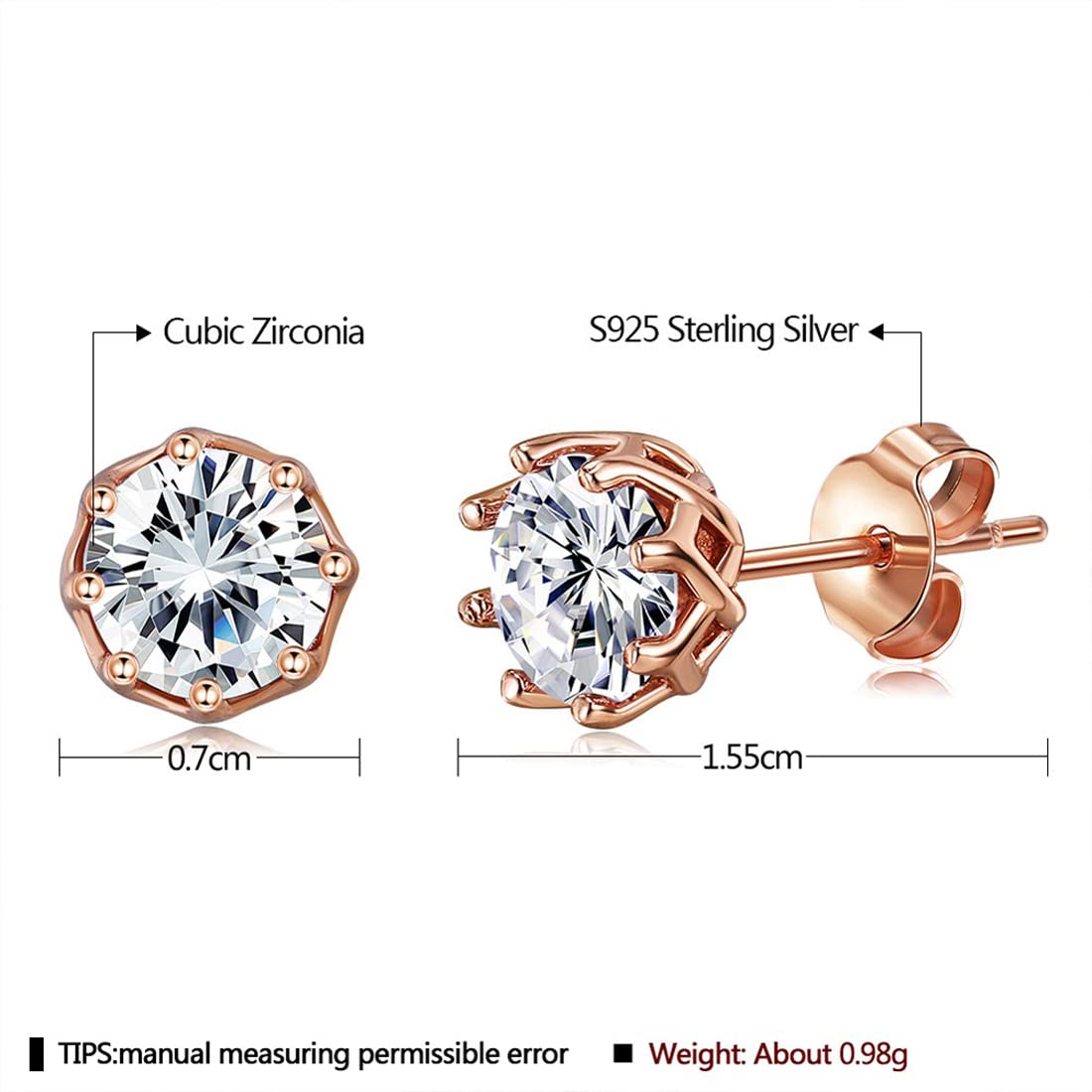 Rockyu ピアス レディース シルバー925 ラウンド 小粒&大粒 ジルコニア スタッドピアス アレルギー対応