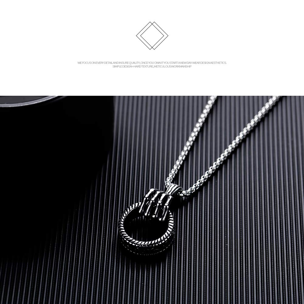 Rockyu ネックレス メンズ ステンレス スカルハンド リングペンダント シルバー ジュエリー