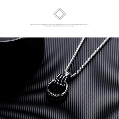 Rockyu ネックレス メンズ ステンレス スカルハンド リングペンダント シルバー ジュエリー