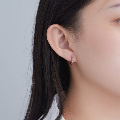 Rockyu シルバー925製 ピンクゴールドフープピアス レディース 五粒ジルコニア付き