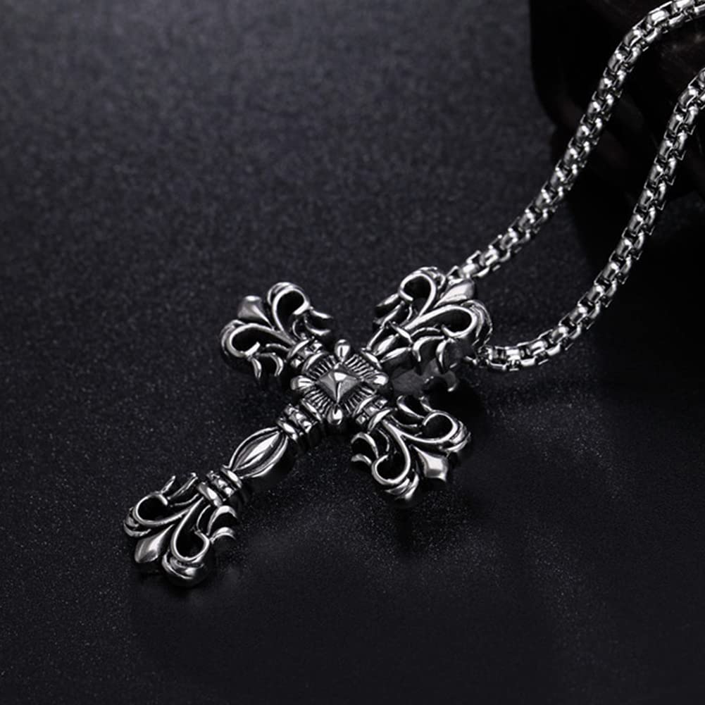 【クラシック重厚感】十字架ネックレス メンズ｜ステンレス製クロスペンダント（シルバー）