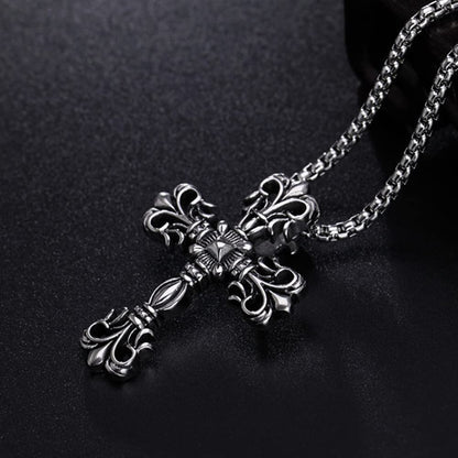 【クラシック重厚感】十字架ネックレス メンズ｜ステンレス製クロスペンダント（シルバー）